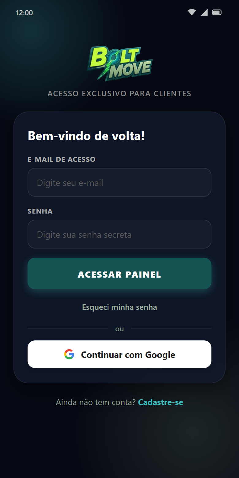 Tela de login do aplicativo BoltMove Cliente